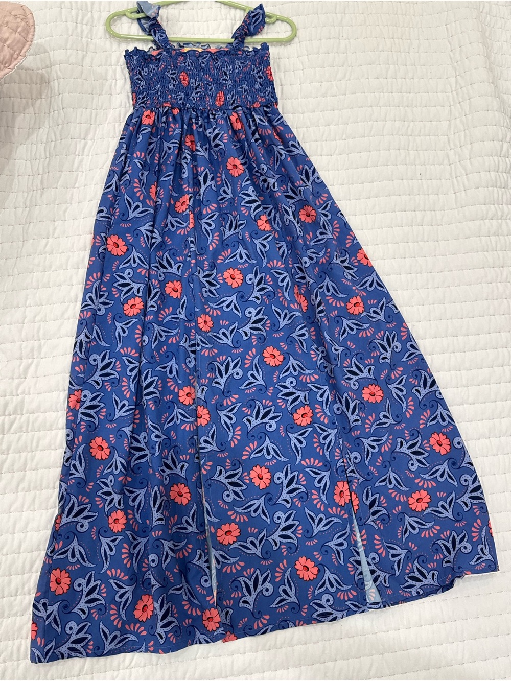 Agua Bendita Girls Blue Maxi Skirt with Pink Floral Print